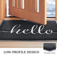 Timerala Grey Hello Print Door Mat, Minimalist Welcome Mat with Durable Anti-Slip Backing